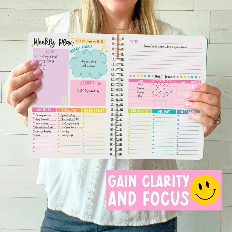 Hadley Designs Undated Weekly Planner Spiral – Sticker sheet included