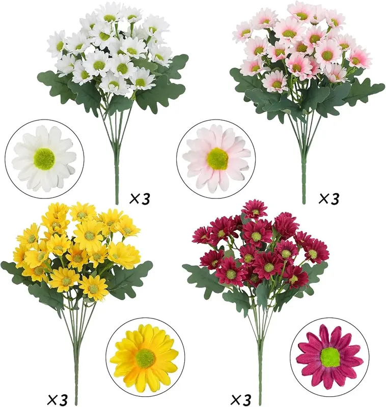 HAIDOLIANG Artificial Mums Flowers – Twelve bundles of spring artificial mums