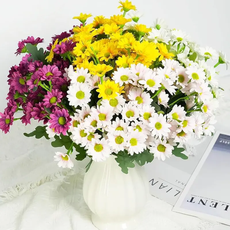 HAIDOLIANG Artificial Mums Flowers – Hyper realistic petals and textured leaves