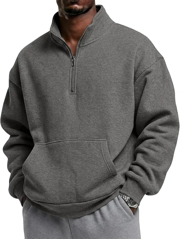 Half Zip Pullover Men Lounge Warm Fleece