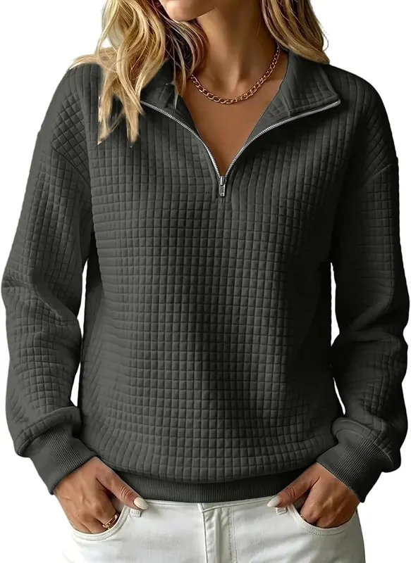 Half Zip Pullover Women Cozy Waffle Knit – product photo 2 of 5