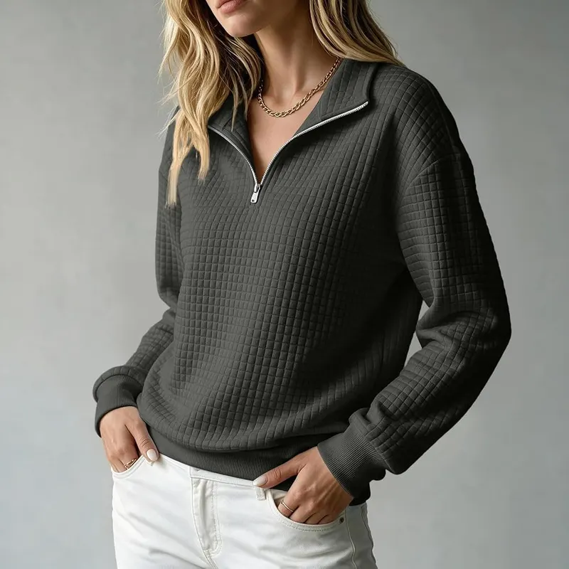 Half Zip Pullover Women Cozy Waffle Knit – product photo 5 of 5