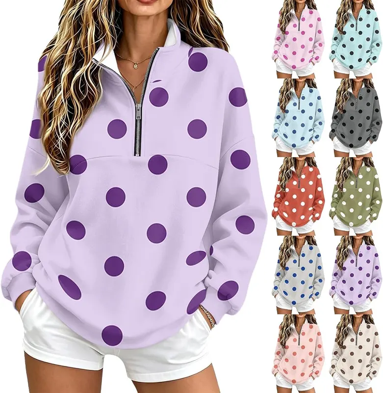 Half Zip Pullover Women Mock Neck Cute