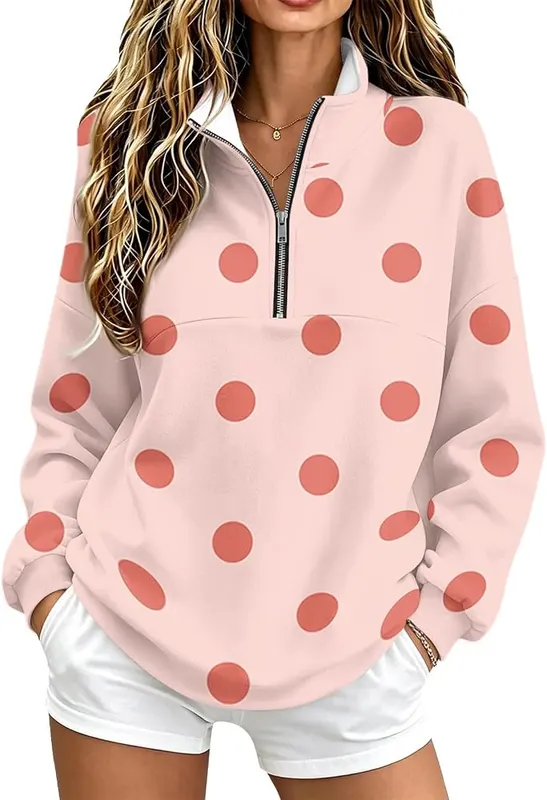Half Zip Pullover Women Mock Neck Cute – product photo 2 of 5