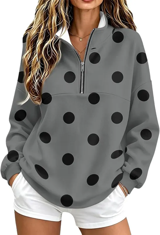 Half Zip Pullover Women Mock Neck Loose – product photo 2 of 5