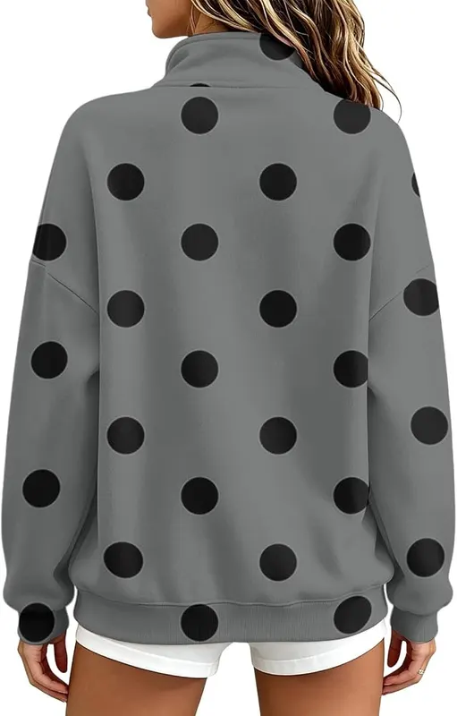 Half Zip Pullover Women Mock Neck Loose – product photo 5 of 5