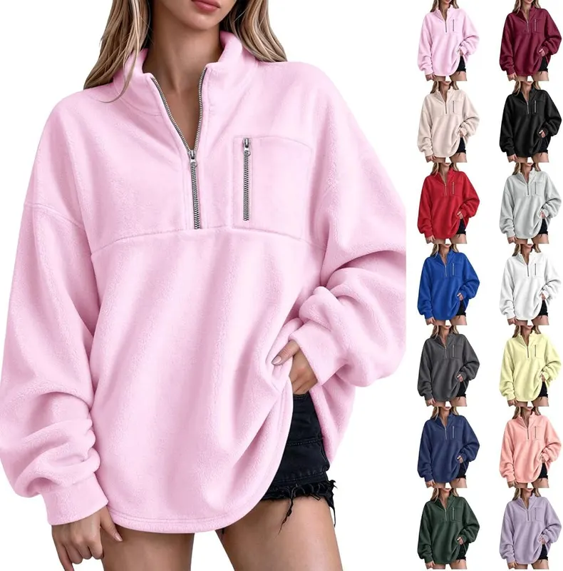 Half Zip Pullover Women Mock Neck Preppy
