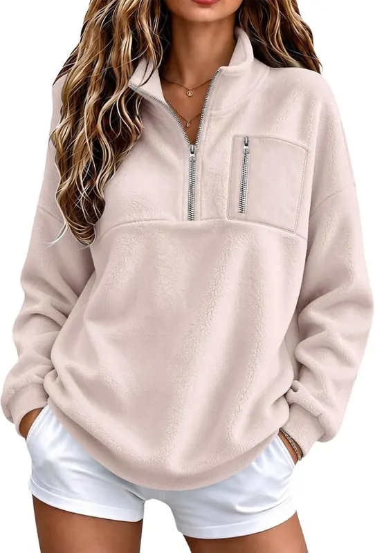Half Zip Pullover Women Mock Neck Preppy – product photo 2 of 8