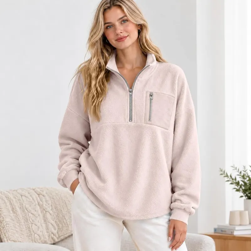 Half Zip Pullover Women Mock Neck Preppy – product photo 3 of 8