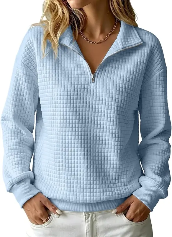 Half Zip Pullover Women Varsity Waffle Knit – product photo 2 of 5