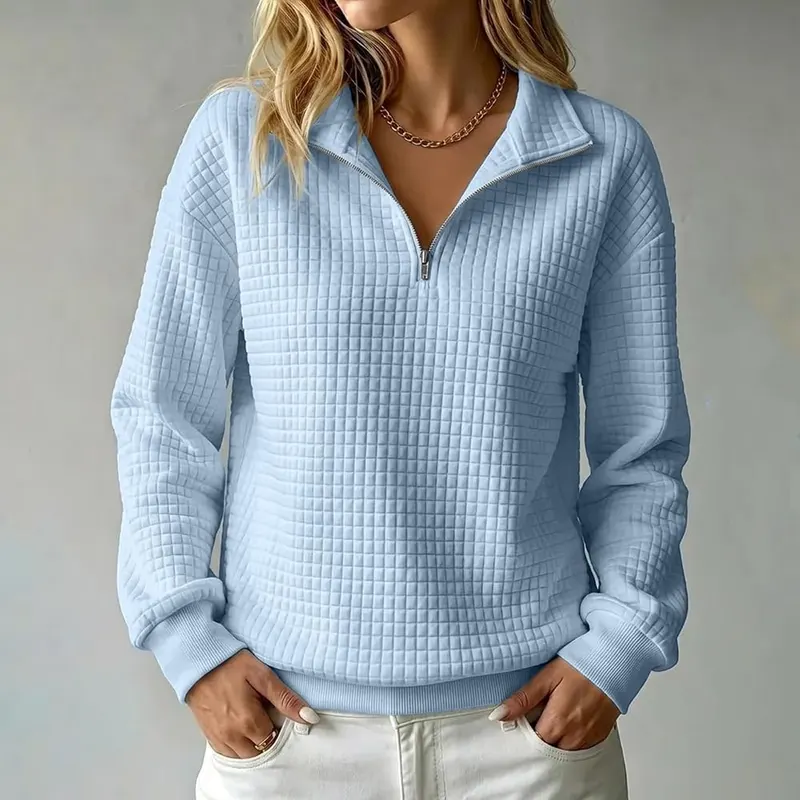 Half Zip Pullover Women Varsity Waffle Knit – product photo 3 of 5
