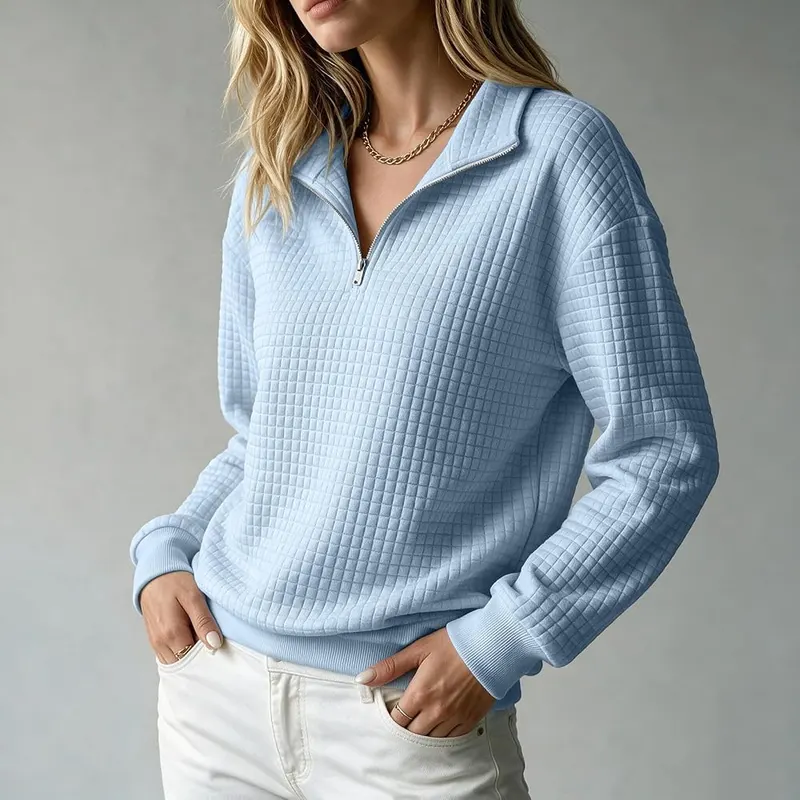 Half Zip Pullover Women Varsity Waffle Knit – product photo 5 of 5