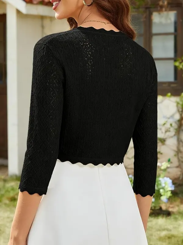 Halife Cardigan – Cropped black 3/4 sleeve shrug