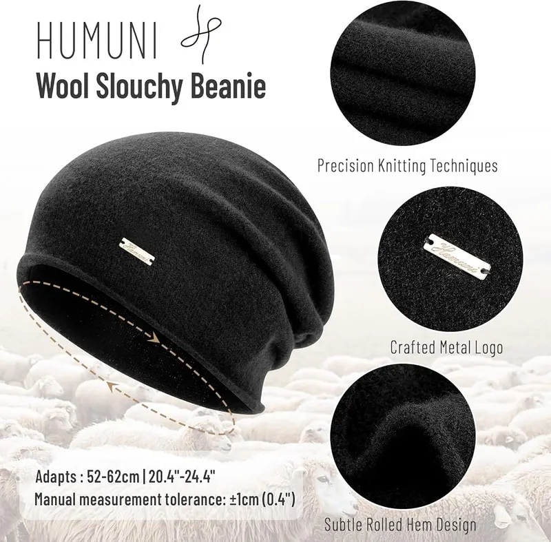 HAMUNI 100% Wool Beanie – Slouchy relaxed shape