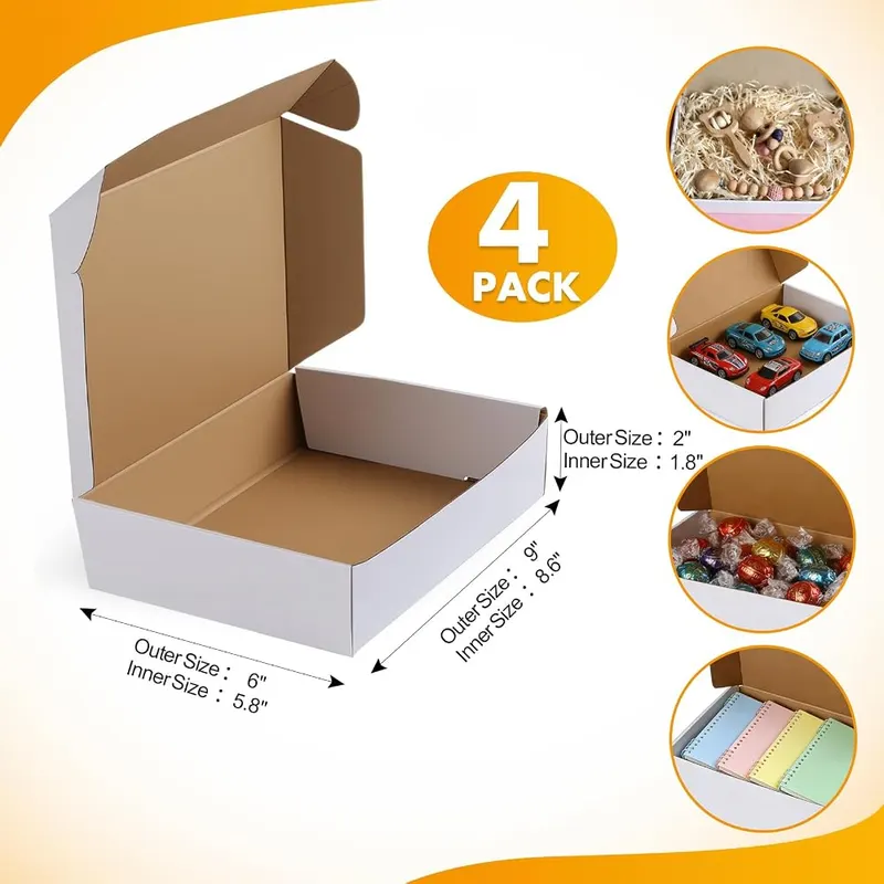 HANWRAPS 4 Pack 9x6x2 Inches Small Packingng – 9×6×2-inch compact size:These white mailer boxes are ideal