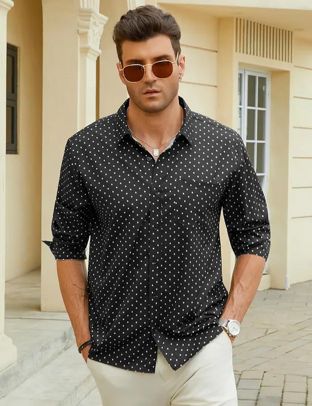 Hardaddy Men’s Pattern Long Sleeve Button Down – Graphic printed button-down shirt
