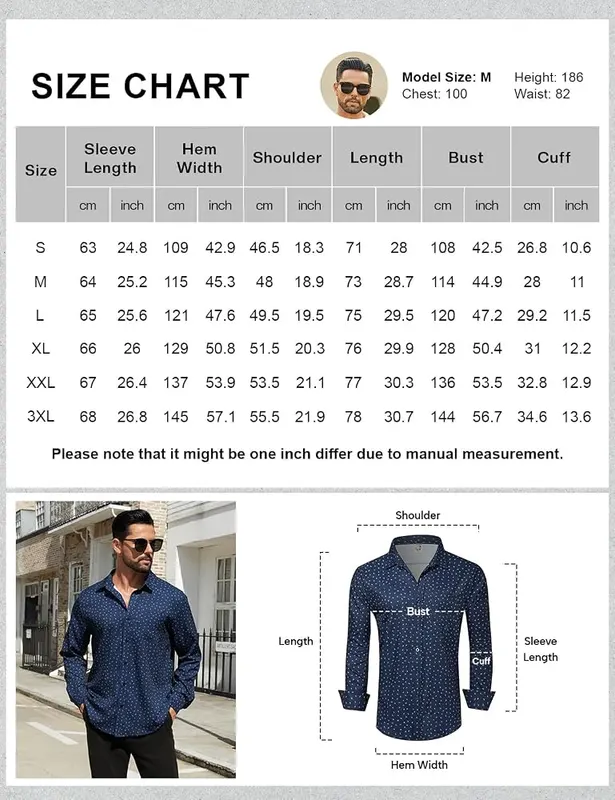 Hardaddy Men’s Pattern Long Sleeve Button Down – Machine washable, minimal ironing