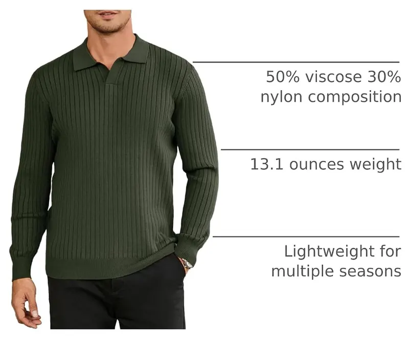 Hardaddy Men’s Ribbed Knit Sweater Casual Long – Long sleeve casual cut