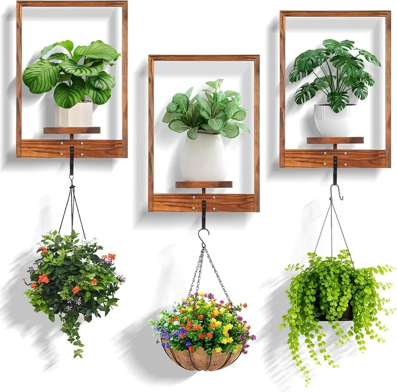 HarmonyHome 3 Pack Solid Wood Hanging Planters in Original Wood Color
