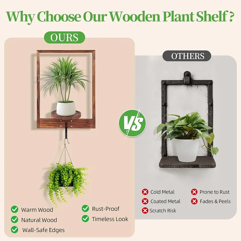 HarmonyHome 3 Pack Solid Wood Hanging Planters – Reinforced wall mounted design