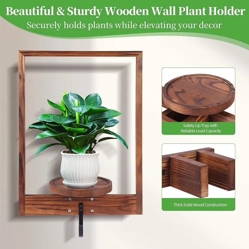 HarmonyHome 3 Pack Solid Wood Hanging Planters – Space saving window shelves