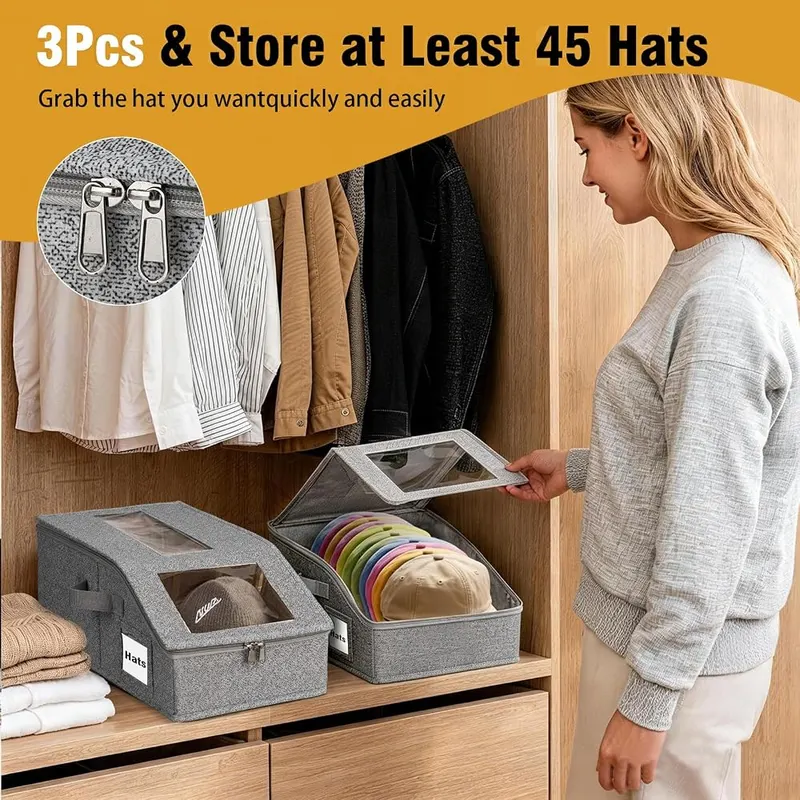 KIPHCA Hat Storage for Baseball Caps Grey Large-3Pack – Holds up to forty five caps