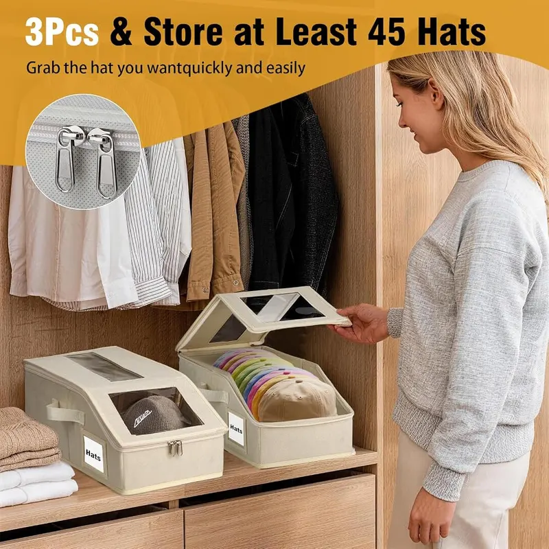 KIPHCA Hat Storage for Baseball Caps Beige – Holds up to forty five caps