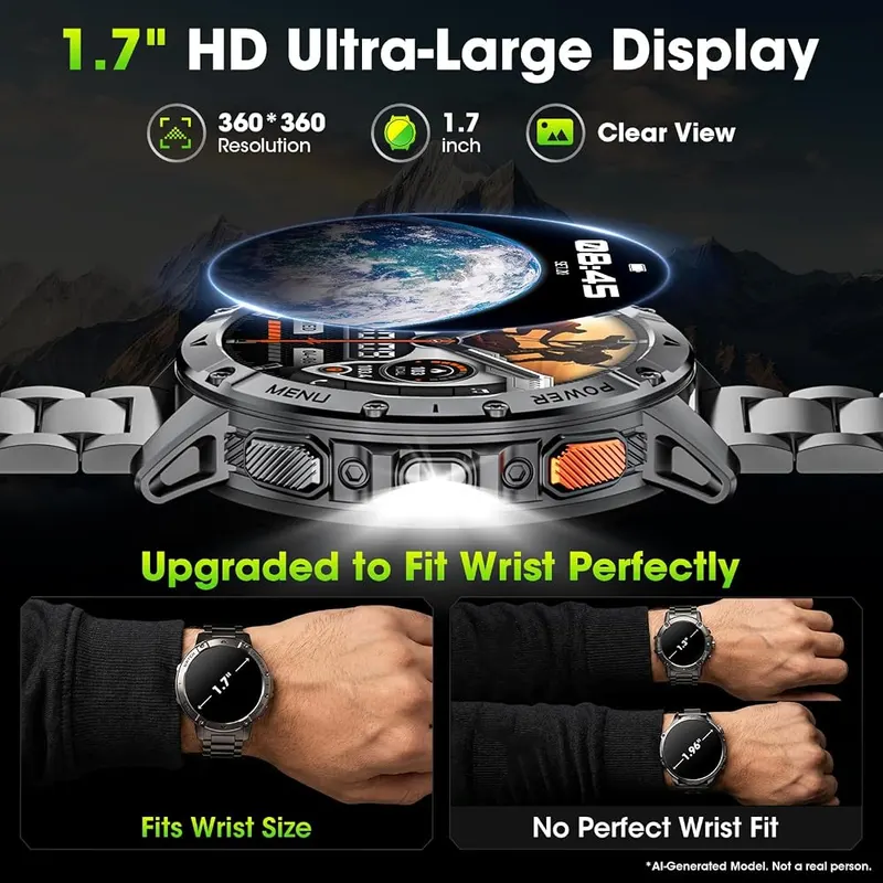 Haulvean Military Smart Watch – 1.7" Large Screen