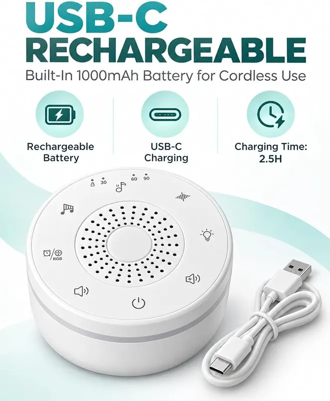 hazen Portable White Noise Machine – Thirty sounds, non-looping