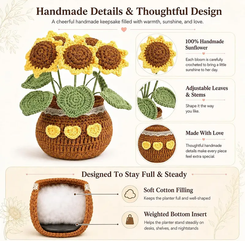Hccgfy Crochet Sunflower Gift – Handmade Crochet