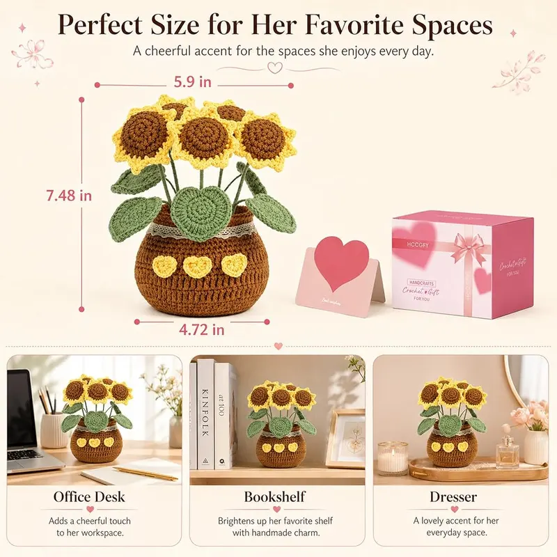 Hccgfy Crochet Sunflower Gift – Adjustable Design
