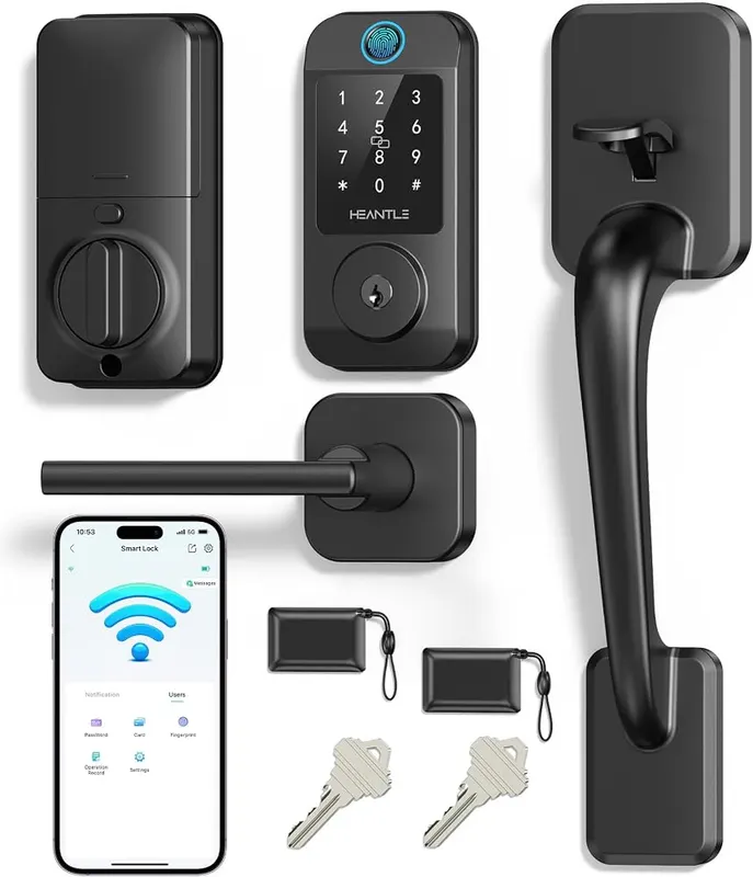HEANTLE Wi-Fi Front Door Lock Set in Black