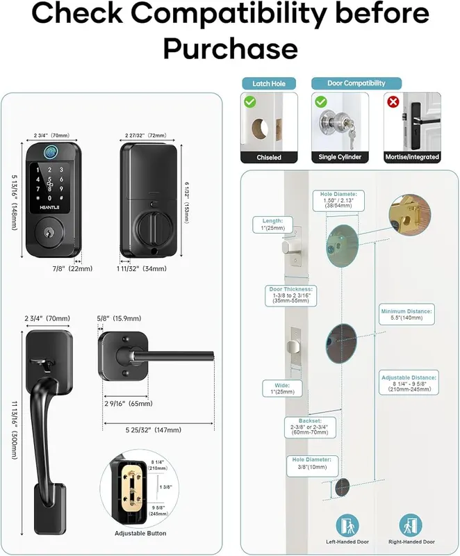 HEANTLE Wi-Fi Front Door Lock Set – Built-in Wi-Fi connection