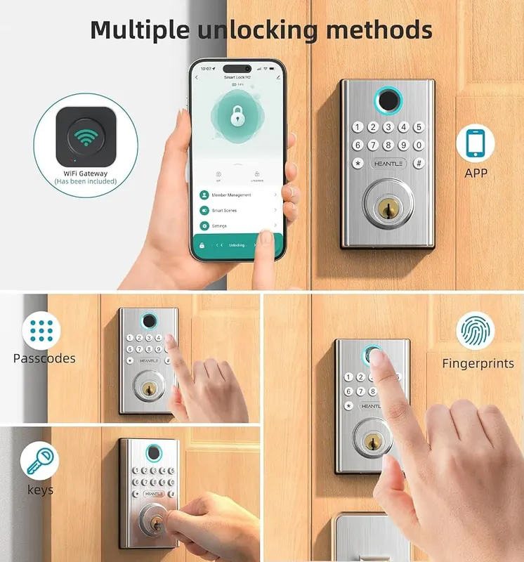 HEANTLE WiFi Smart Door Lock Set – Multiple custom passcode options