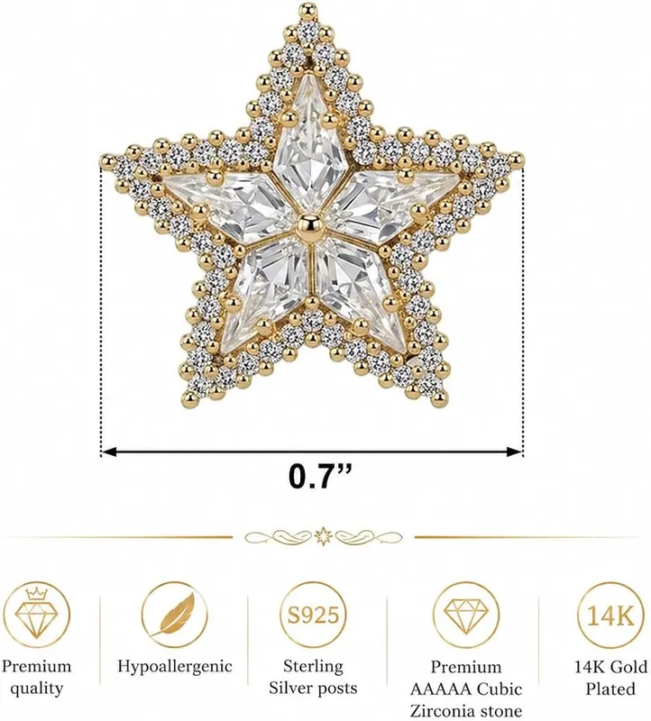 HEFEIYU Star Earrings – Hypoallergenic post materials