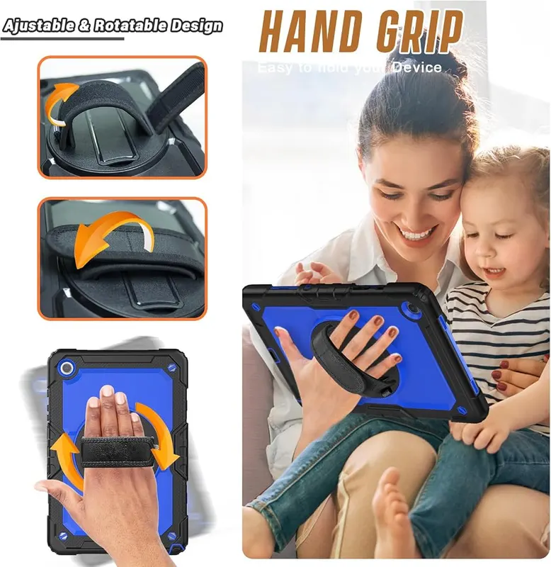 Herize Case for Galaxy Tab A9 Plus – Built-in 360 Rotatable Kickstand and Hand Strap
