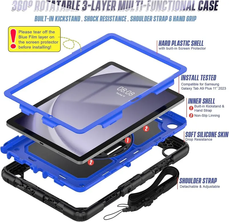 Herize Case for Galaxy Tab A9 Plus – Three-Layer Hybrid Heavy Duty Shockproof
