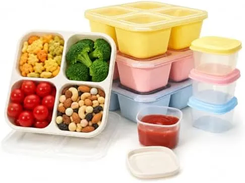 HestiaSnax 4 Pack Bento Snack Boxes – 4 Compartments for Portioning