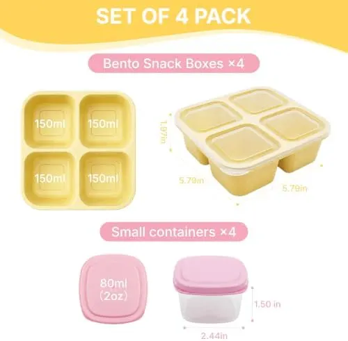 HestiaSnax 4 Pack Bento Snack Boxes – Complete 4+4 Set