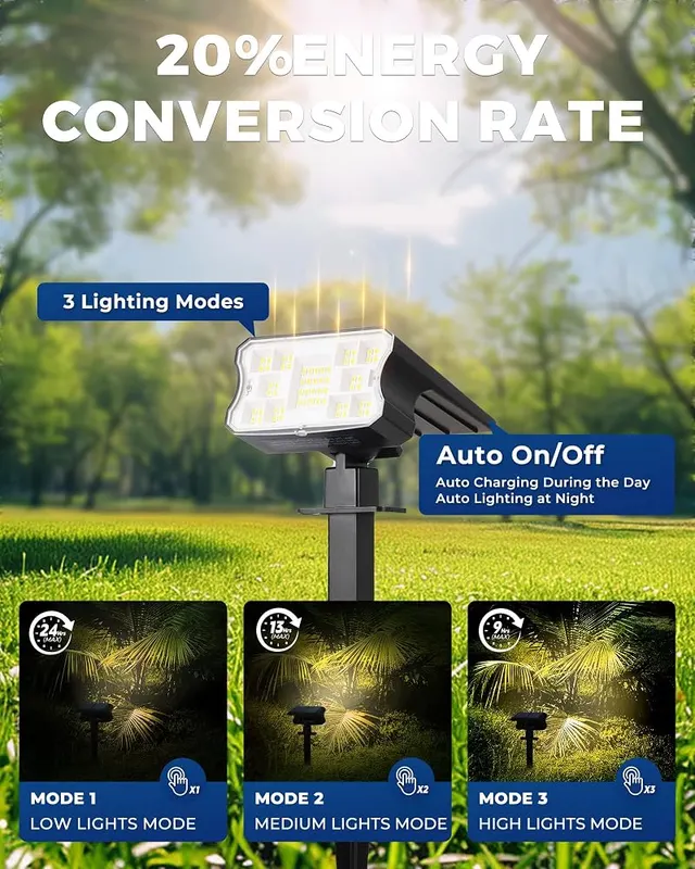 HGGH Solar Lights Outdoor Waterproof IP67 – 60 LEDs, warm white