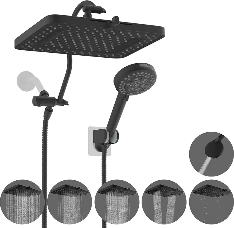 Hibbent 13” 5-spray Rain Shower Head in Matte Black