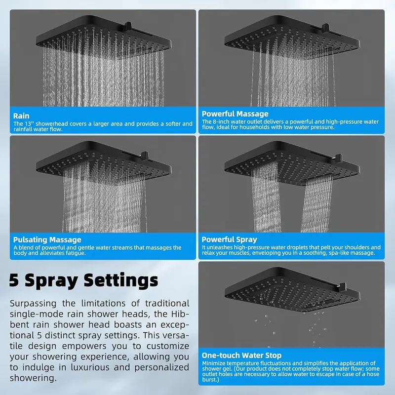 Hibbent 13” 5-spray Rain Shower Head – product photo 2 of 9