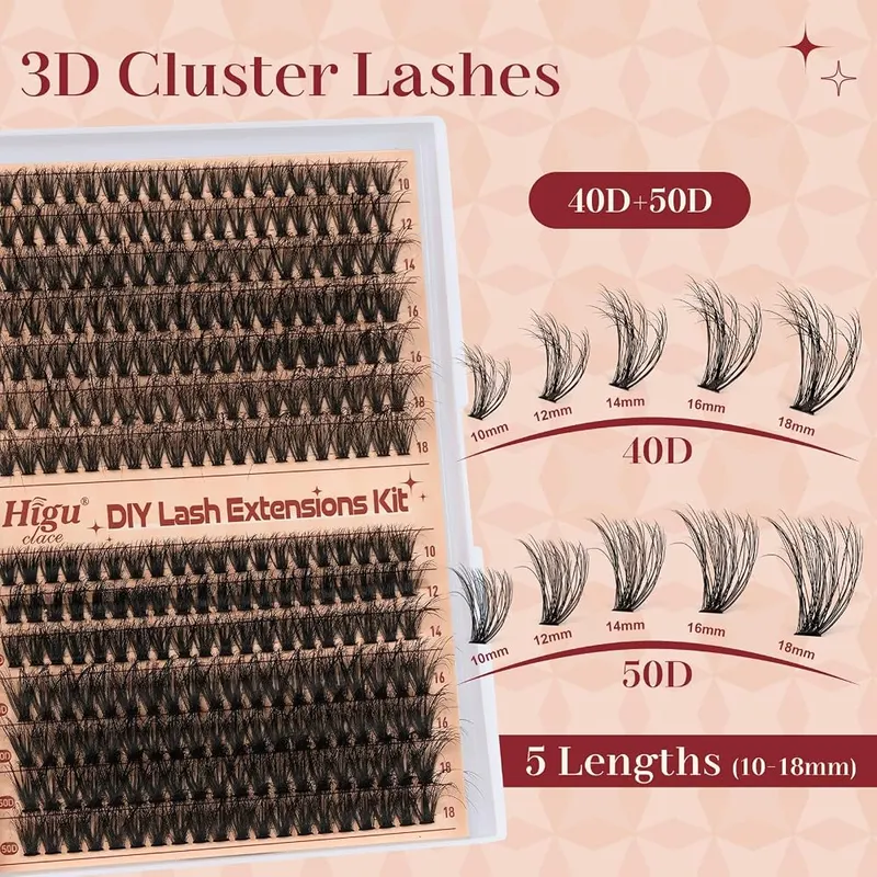 Higu clace Cluster-Lashes Kit 40D+50D – Mixed 40D and 50D volume