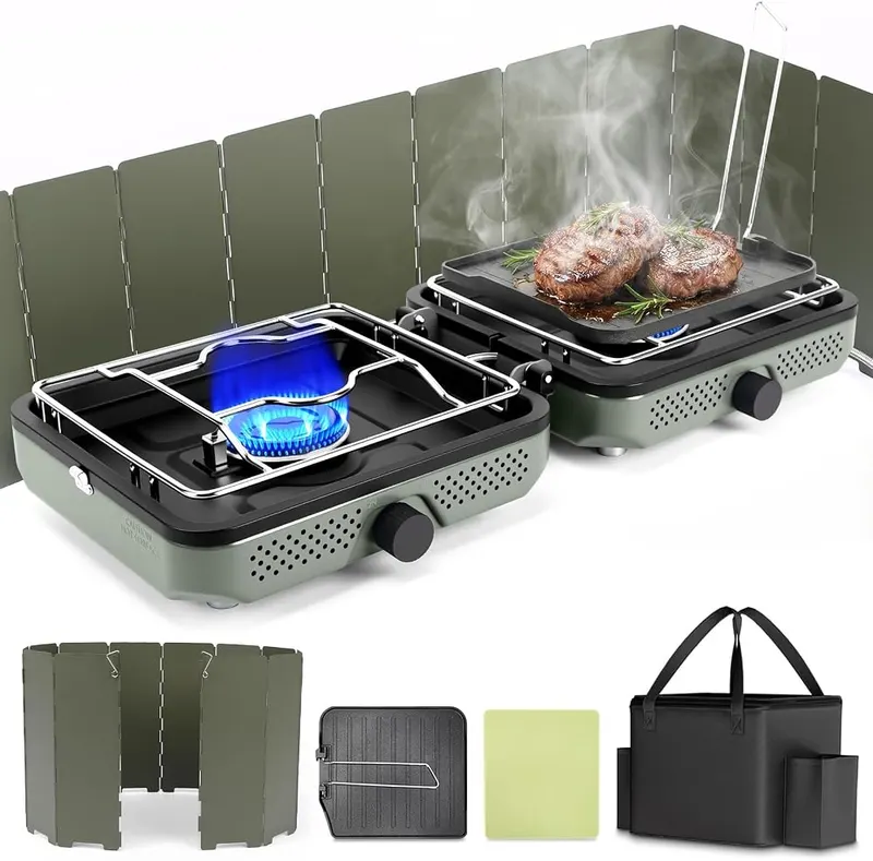 Hisencn 2 Burners Camping Stove in Sage Green