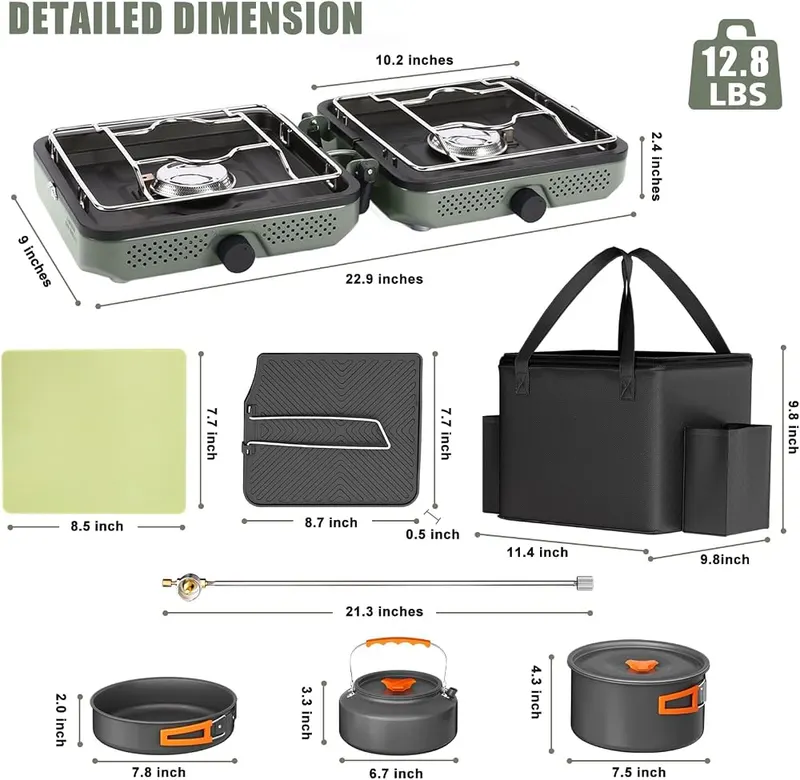 Hisencn 2 Burners Camping Stove – All-in-One Camping Cooking Kit