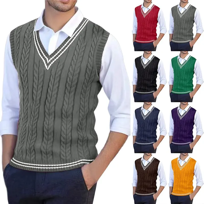 hmbudp Sweater Vest Men Cable Knit V in Army Green