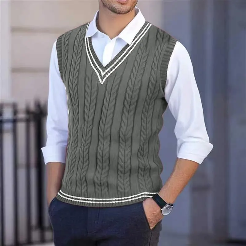 hmbudp Sweater Vest Men Cable Knit V – Fabric:95% Polyester, 5% elastane