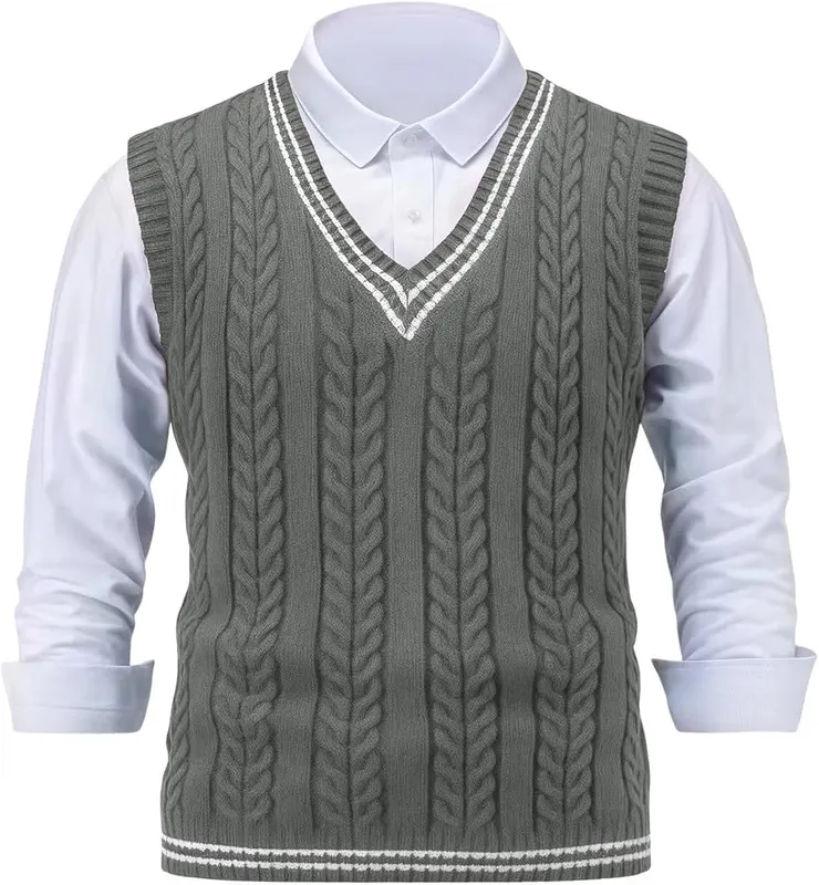 hmbudp Sweater Vest Men Cable Knit V – Material:Breathable,comfortable,lightweight,soft