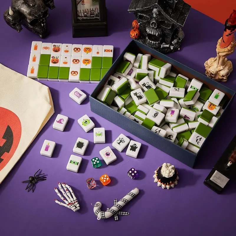 Hollowfly 4 Player Mahjong Block Set Halloween – Great As a Gift
