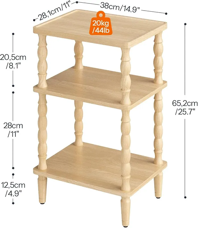 HOOBRO End Table – Three-Tier Open Storage Shelf with Spill-Proof Edge